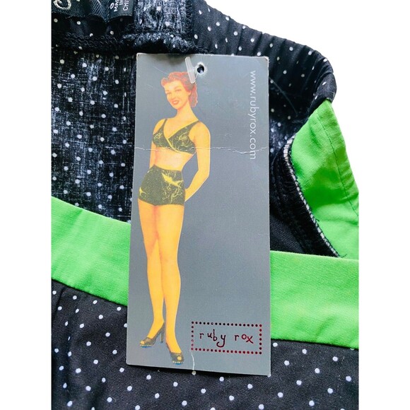 RUBY ROX Dress Black White Polka Dots Neon Green Womens Misses Size 9 NEW NWT - Picture 4 of 15
